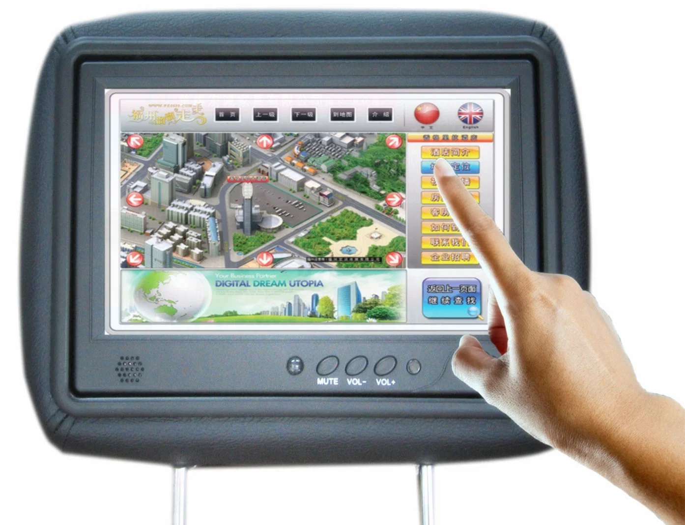7 polegada de Táxi-de-cabeça publicidade LCD Monitor Placa Ad 9 polegada de Digital Signage Táxi Informação Backseat Publicidade