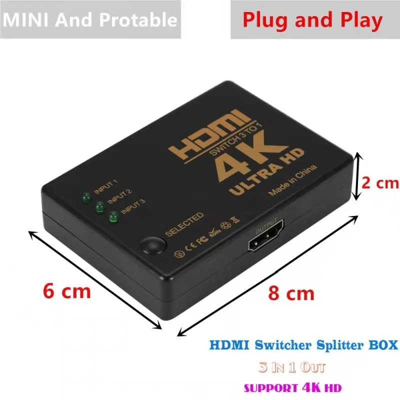 Conmutador HDMI, puertos HDMI 3 Swither 4K