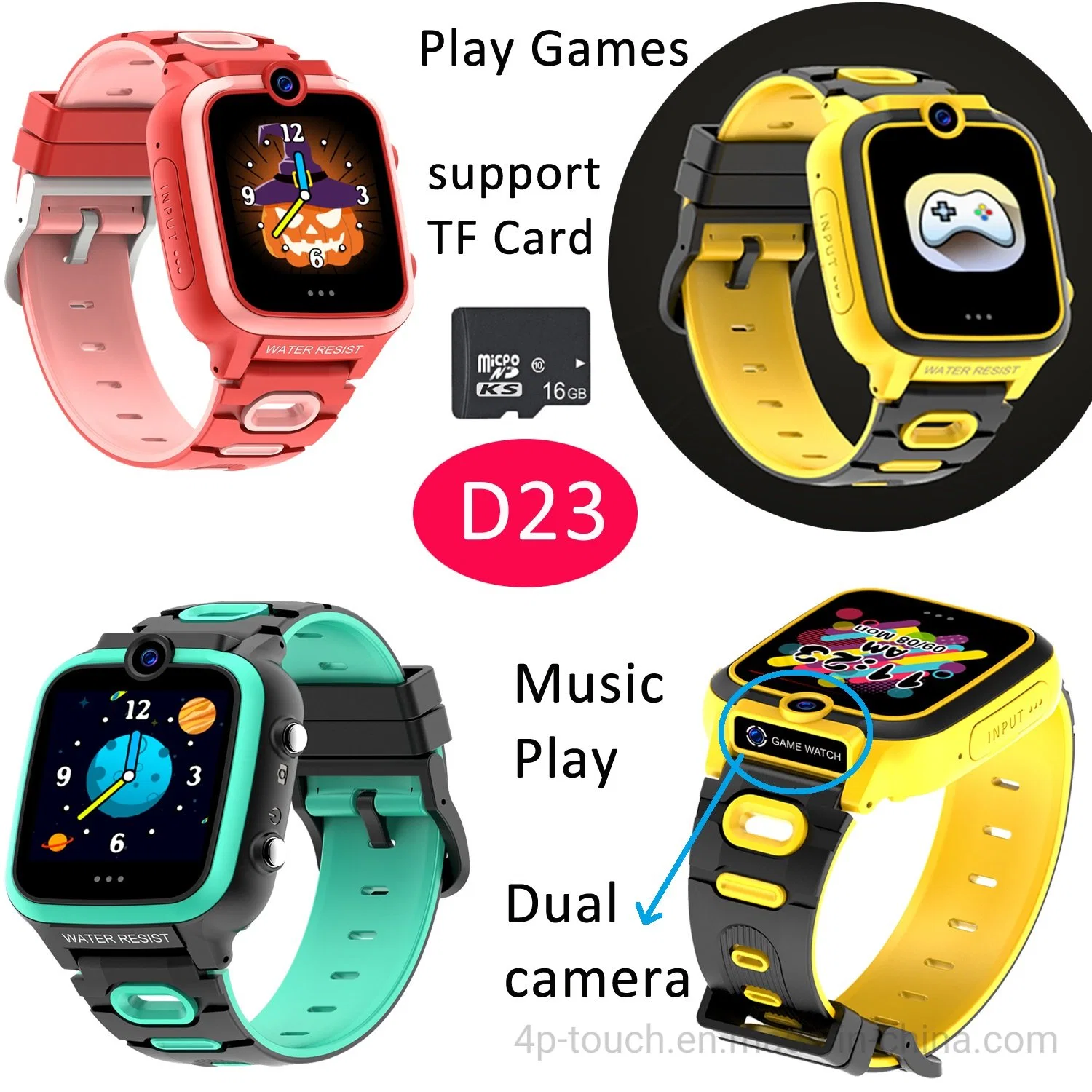 Alta calidad pantalla táctil Mayoristas niños Smart Watch con 7 Puzzle Juegos Cámara doble