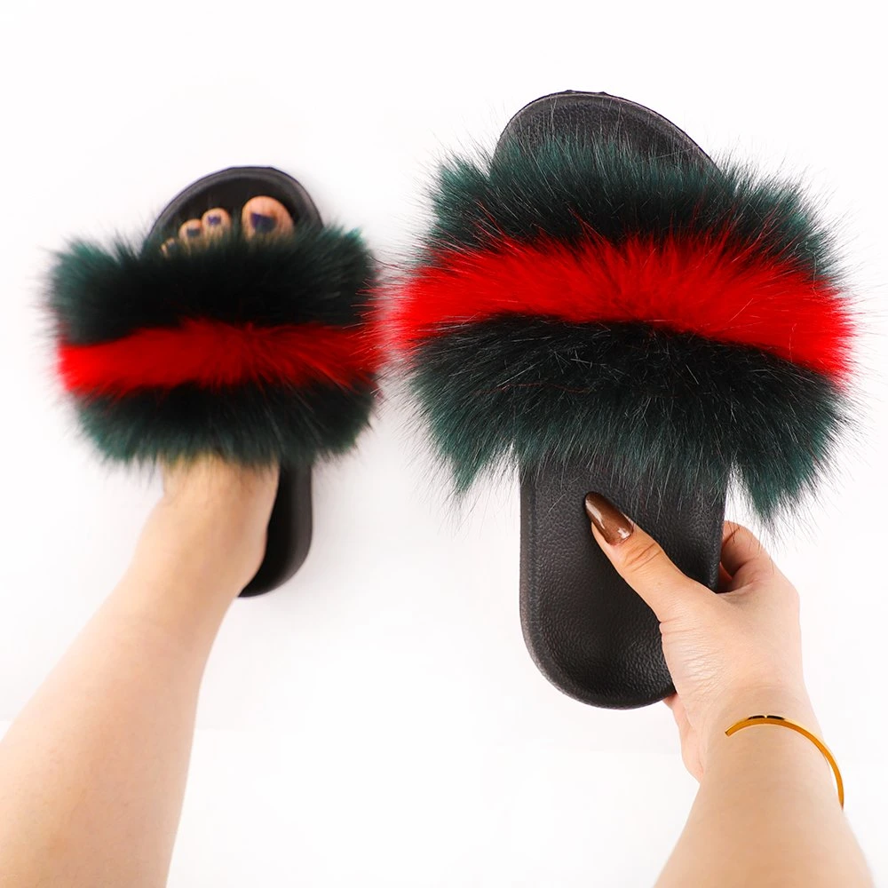 2021 Chaussures femmes Fancy Lady Chambre Chambre Indoor Home Hiver chaud Fausse Fourrure de renard moelleux en peluche à fourrure Fuzzy Chaussures pour femmes de 26 couleurs