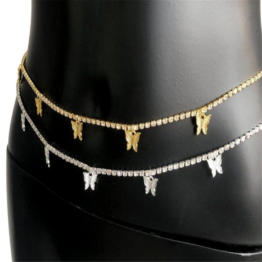 Sexy Gold Plated Diamond Crystal Tennis Butterfly Waist Belly Chain