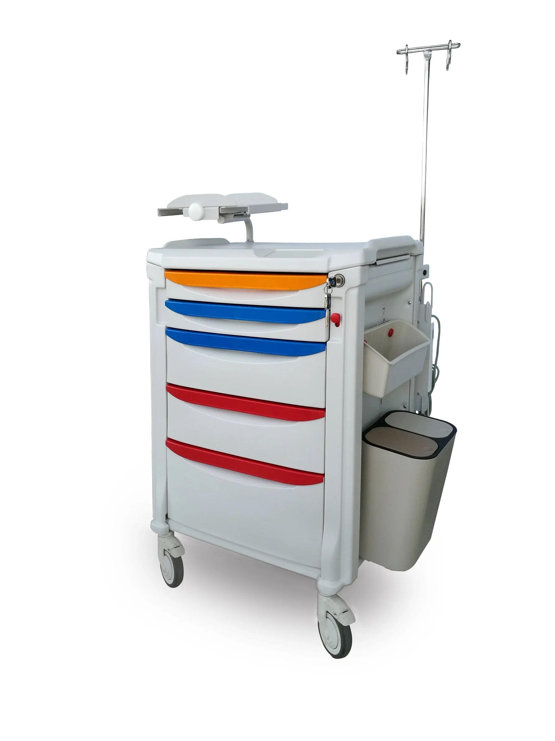 Plastic HDPE Medical Crash Cart Hospital Trolley