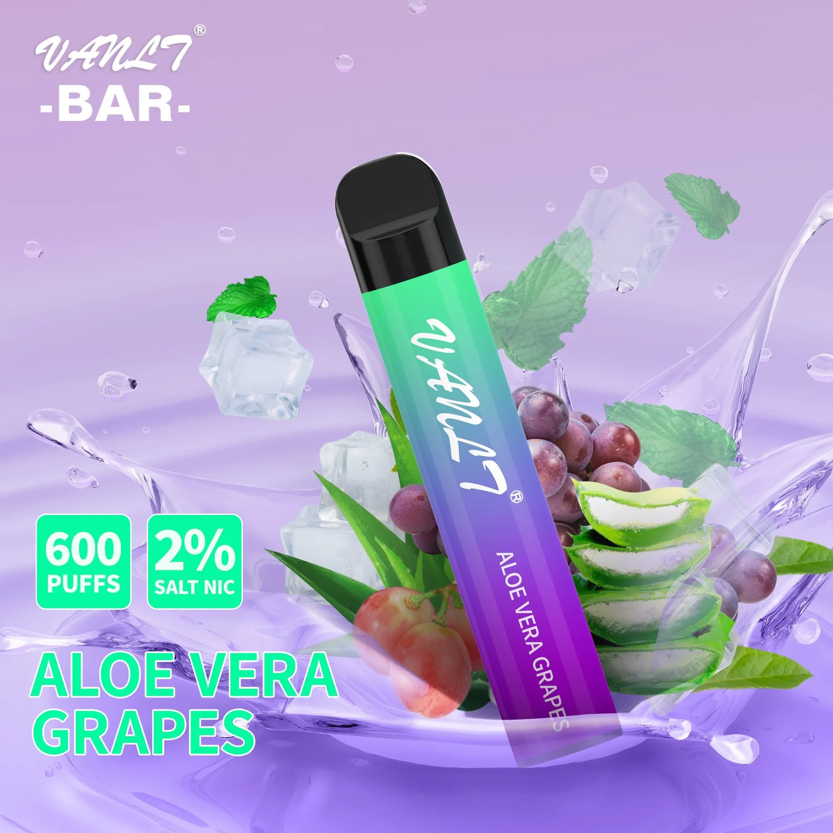 ODM Customized Einweg Vanlt Bar 600 Puffs Aloe Vera Trauben E Zigaretten Vaporizer Vape Pod Elektronische Zigaretten