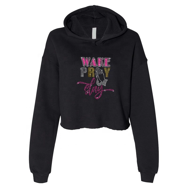 Free Sample Wake Pray Slay Glitter Heat Transfer Printing Rhinestone