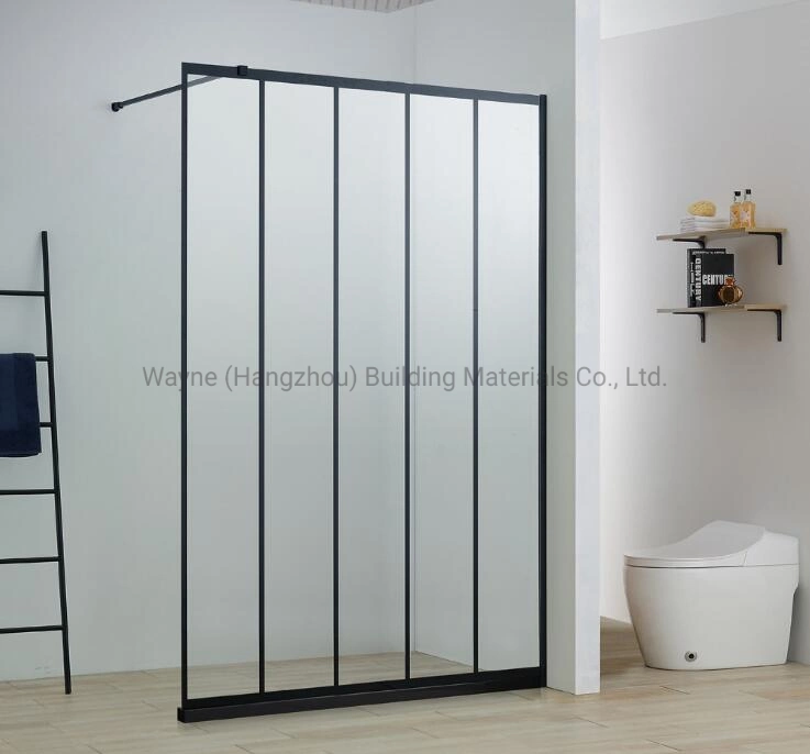 LED Modern Design Walk in Simple Shower Room Enclosure with Black Aluminium Frame and En12150 Certified Nano Self Cleaning Tempered Glass with Good Price China