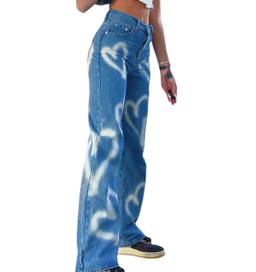 Women Clothing Women's High Waist Wide Leg Pants Jeans Fashion Garment