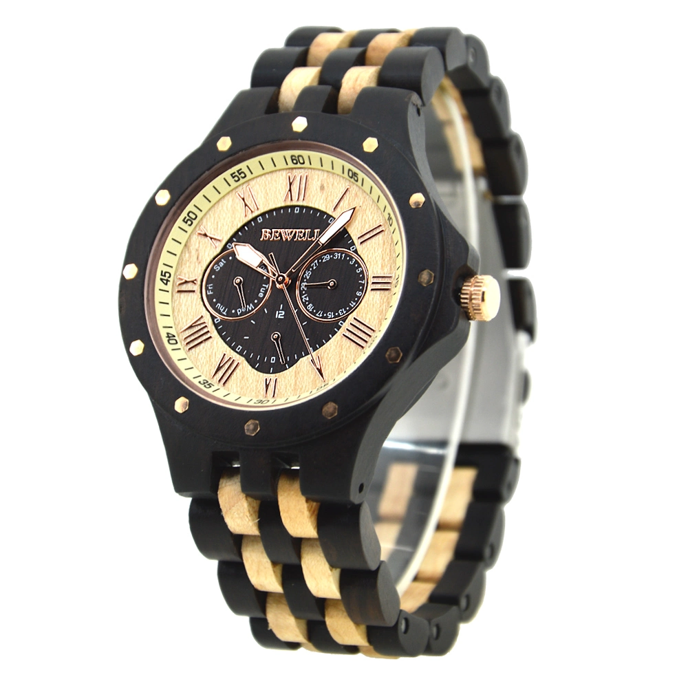 Hot Selling Wooden Watch with 100% Natural Maple Ebony Wood Handmade Fashion Quartz Watches for Men