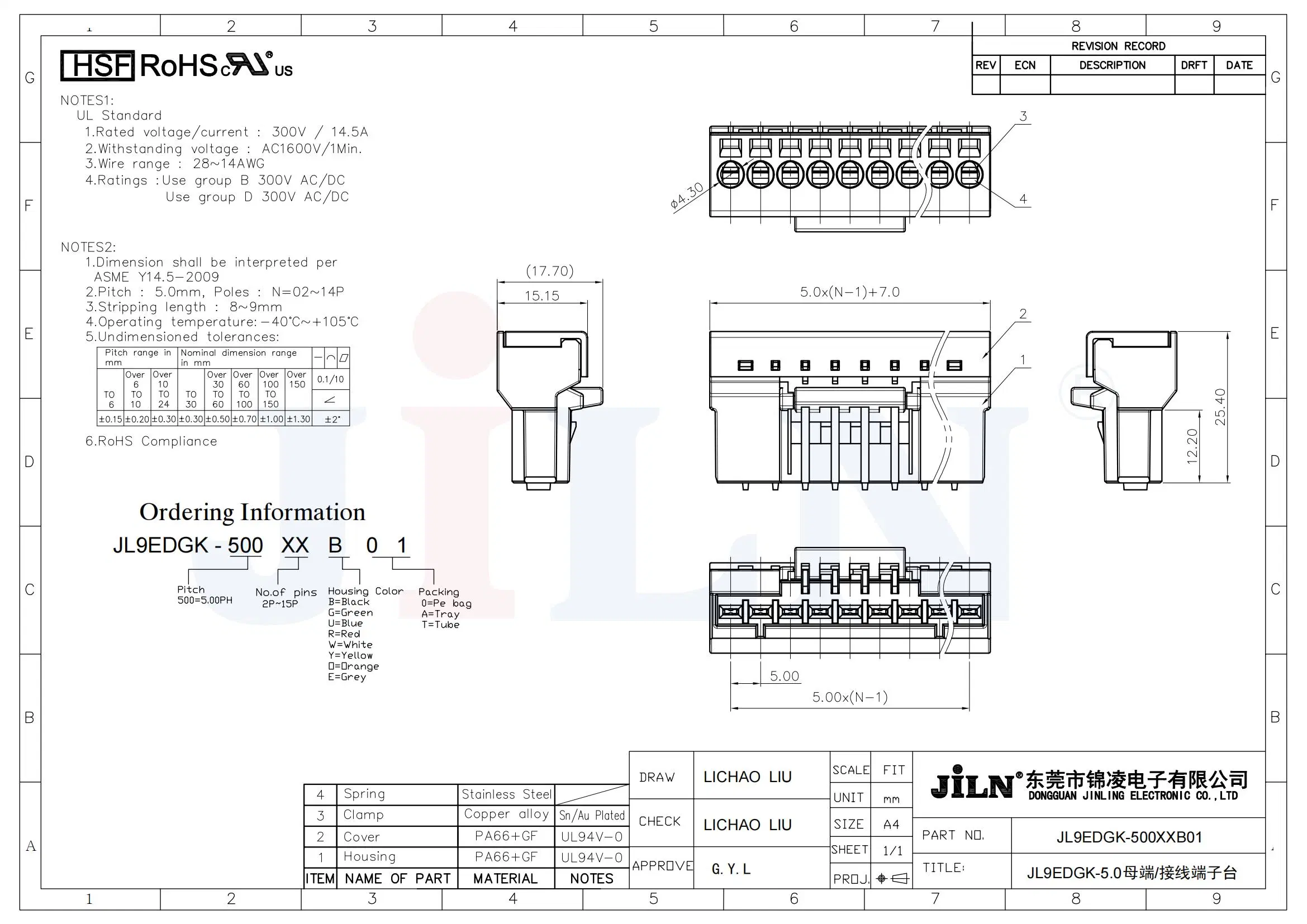 Fabricante China personalizados Jl9edgk-5.0 Conector del bloque de terminales enchufables