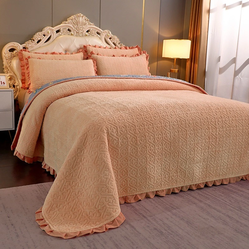 Clip Cotton Milk Flannel Lace Bedspread Solid Color Blanket