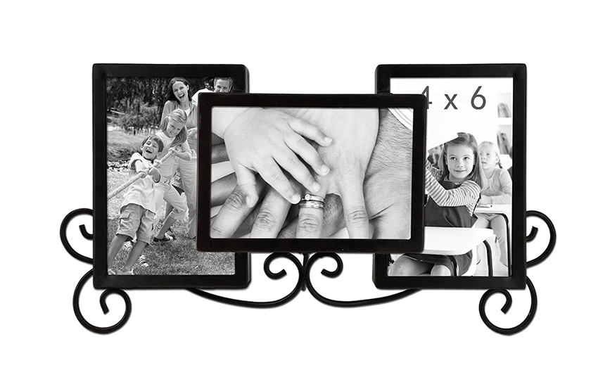 Cadre Photo en métal en forme différente pour la décoration de bureau, fer à repasser Picture Frame utilisé pour la table avec support, Cadre Photo promotionnelle