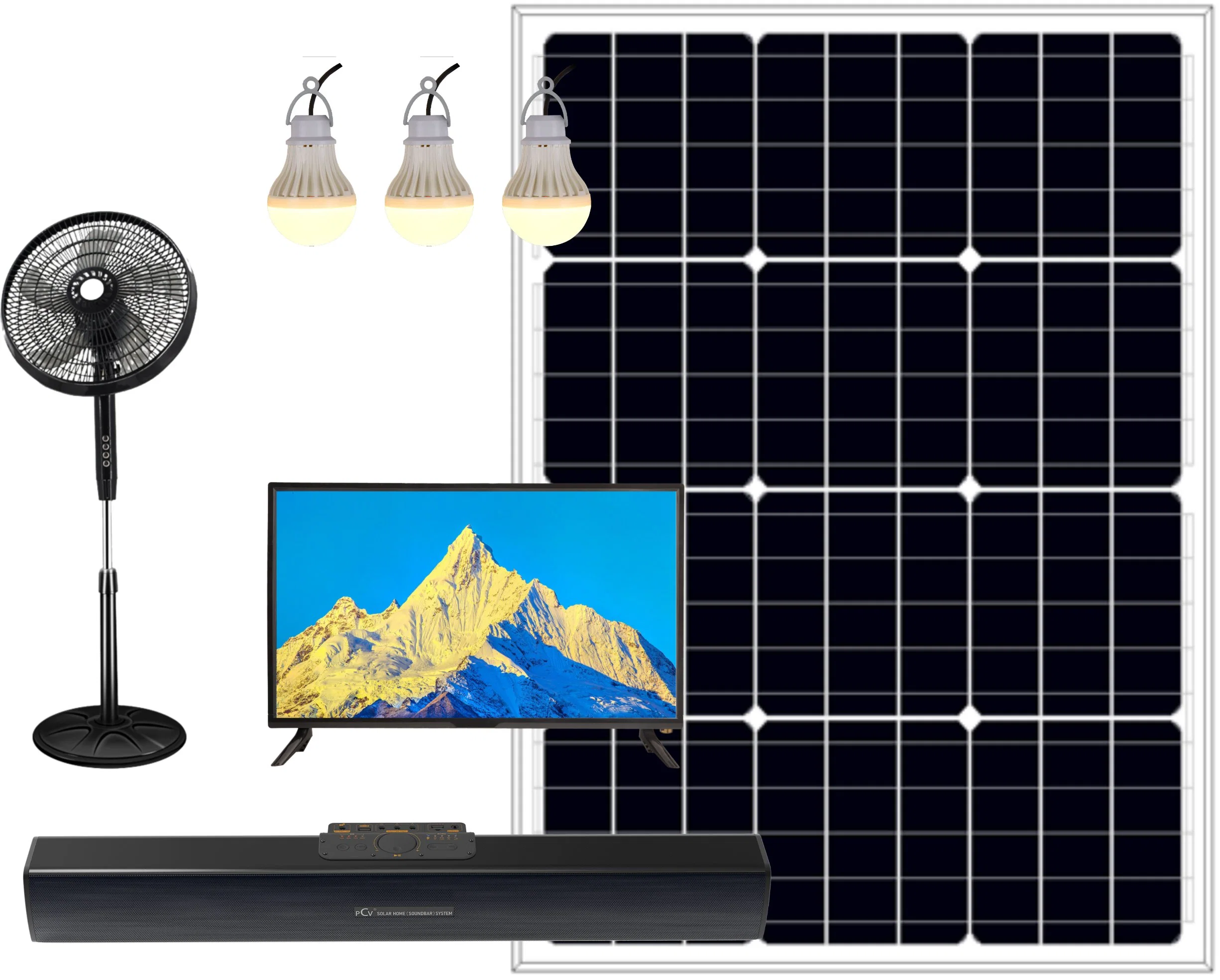 Pcv Best Wholesale/Supplier Solar Soundbar TV System with Solar HiFi Multifunctions Soundbar & 32-Inch Solar TV+ 65W Solar Panel