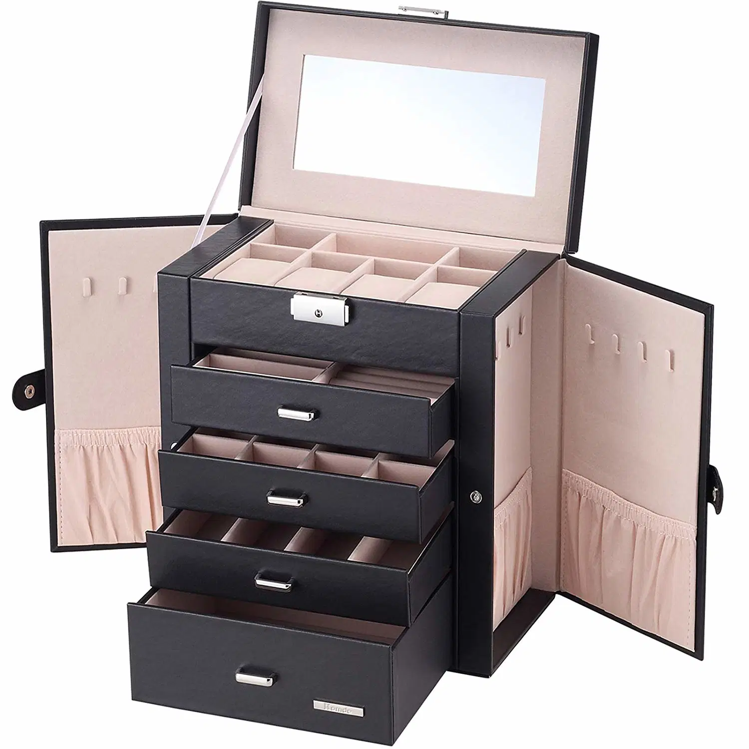 Schwarz Weiß OEM Reise Schmuck Box Organizer Faltbarer eleganter Schmuck Aufbewahrungskoffer