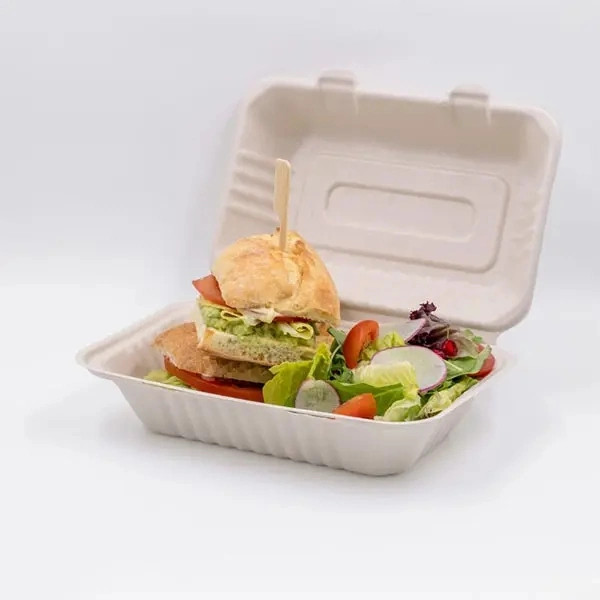 Eco-Friendly Food Packaging Bagasse Lunch Boxes 8&rsquor; Clamshell Container