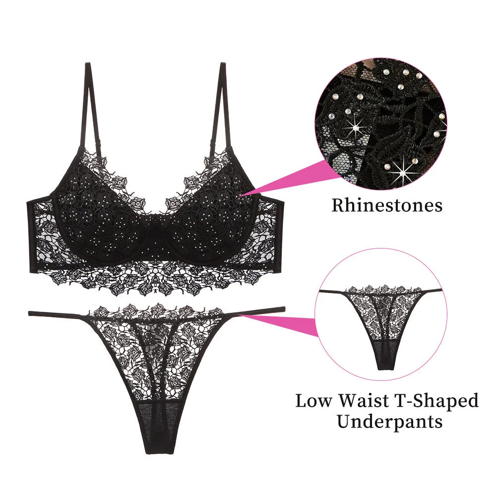 Wholesale/Supplier Daily Underwear Womens Transparent Lace Embroidery Delicate Sexy Lace Ladies Bra & Brief Sets