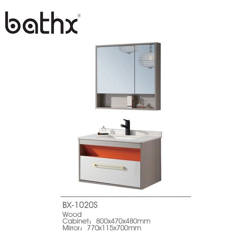 European Style Modern White Color Wall-Mounted Ply Wood Bathroom Cabinet with Washing Basin