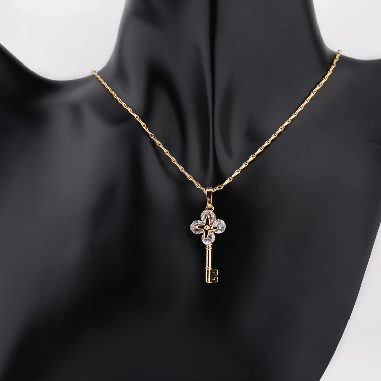 Fashion Accessories Women Alloy Silver 18K Gold Plated Jewelry Chain Sets Pendant Necklace with CZ Crystal