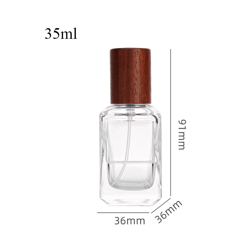 Flacon de parfum en verre de 35/65ml avec couvercle en plastique rouge de type bois vide Vaporisateurs jetables Fine Mist Atomizer, contenant cosmétique pour les voyages