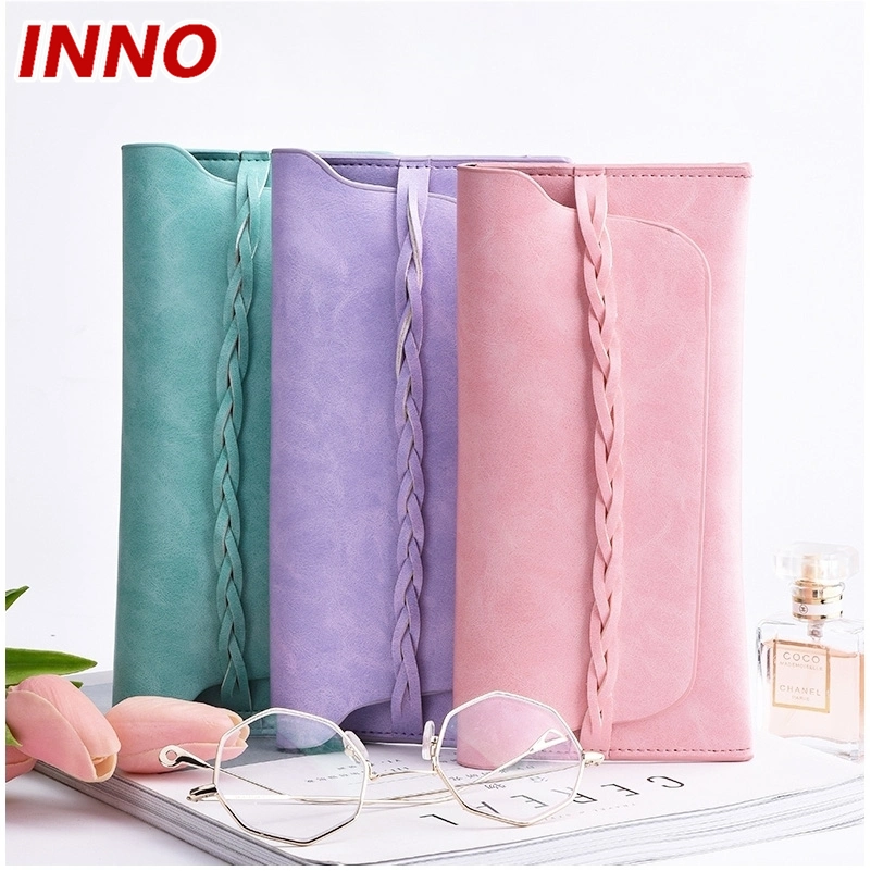 Inno-R020 Factory Wholesale Fashion and Simple PU Leather Braid Ladies Bag Soft Storage Pouch; Free Custom Logo Eco-Friendly