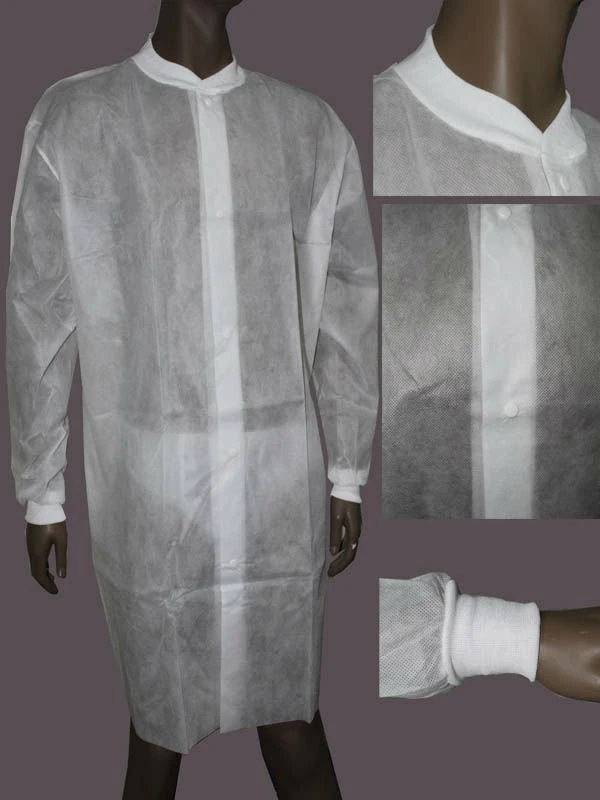 Personal Safety Disposable SMS Non Woven Lab Coat White Knitted Cuffs