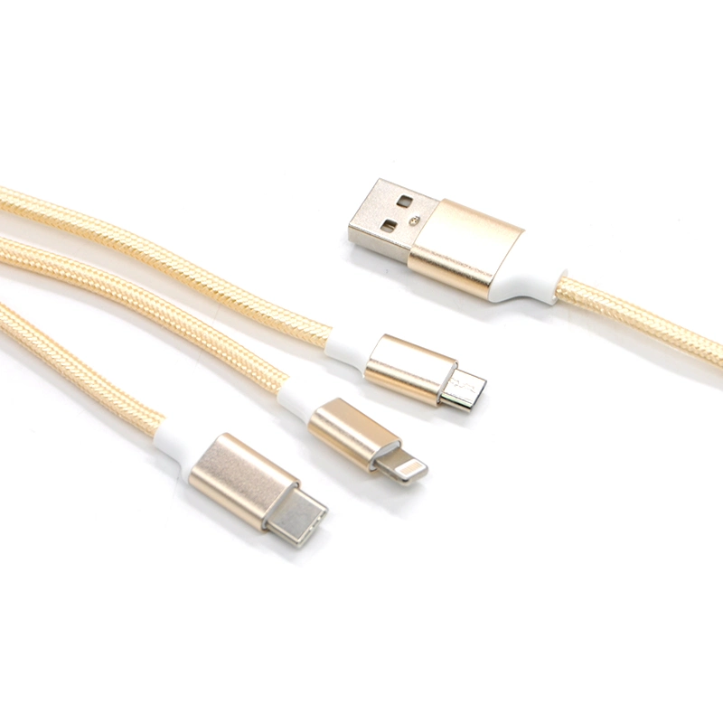 El nylon 3 en 1 de 8 polos Rayo Micro USB Tipo C del conector del cable de carga para los smartphones