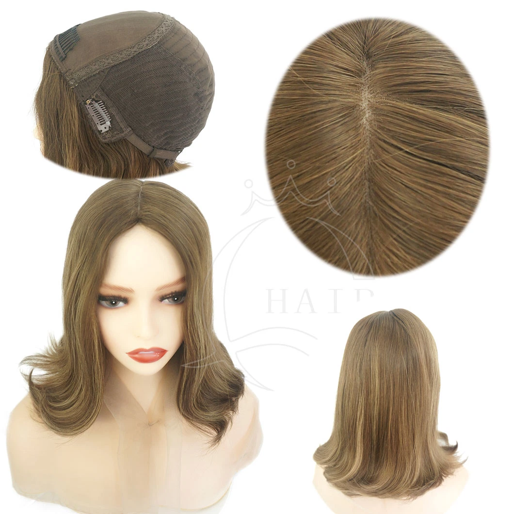 Women Sheitel and Jewish Wigs Silk Top Wigs A15 Inches Euorpean Hair Wigs Light Brown Color Straight Human Virgin Hair Wigs Skin Top Wigs Perruque