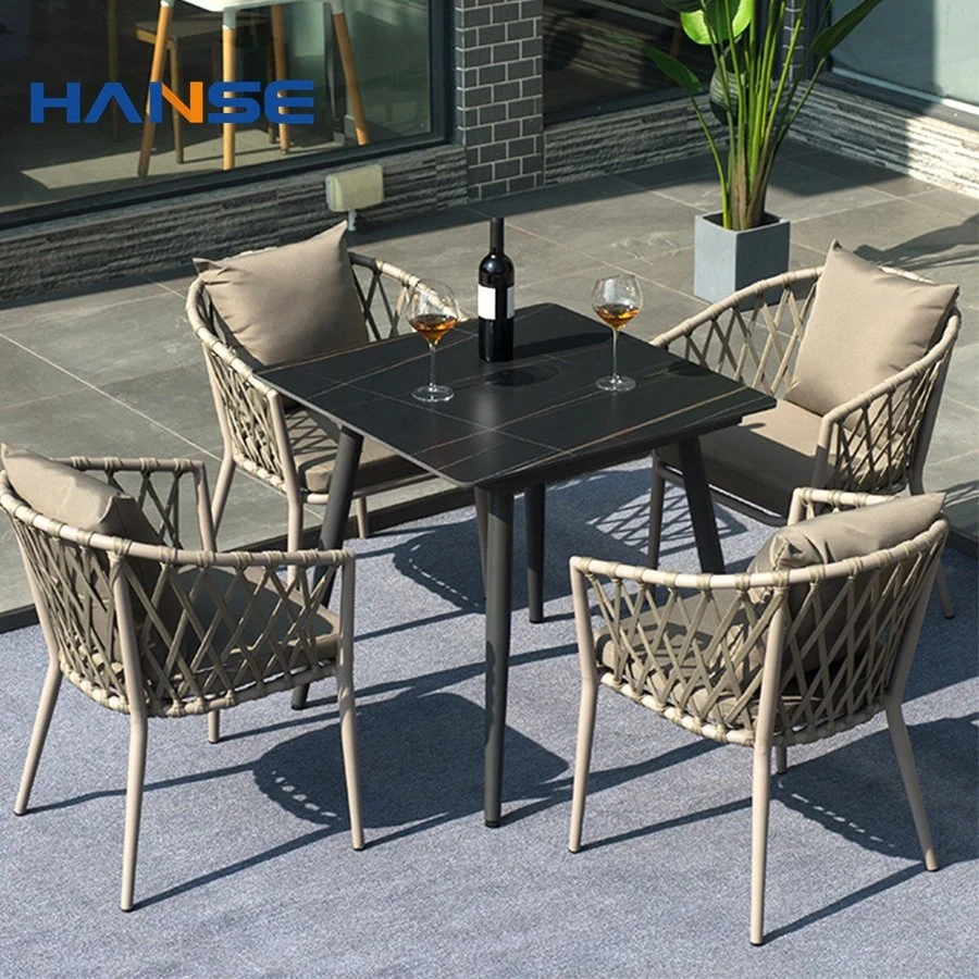 Extérieur patio ensemble de jardin mobilier en fonte d'aluminium corde tissée extérieur Chaises chaises chaises de patio mobilier avec coussin en plastique