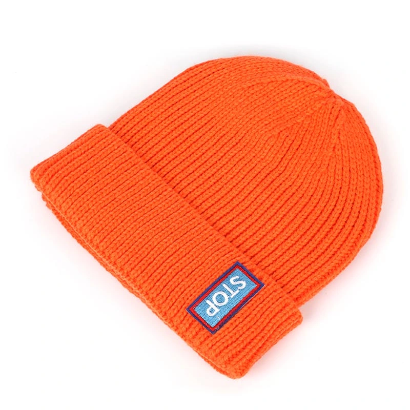 Tampa de malha de costela de alta qualidade Fisherman Beanie Hat com etiqueta de bordar