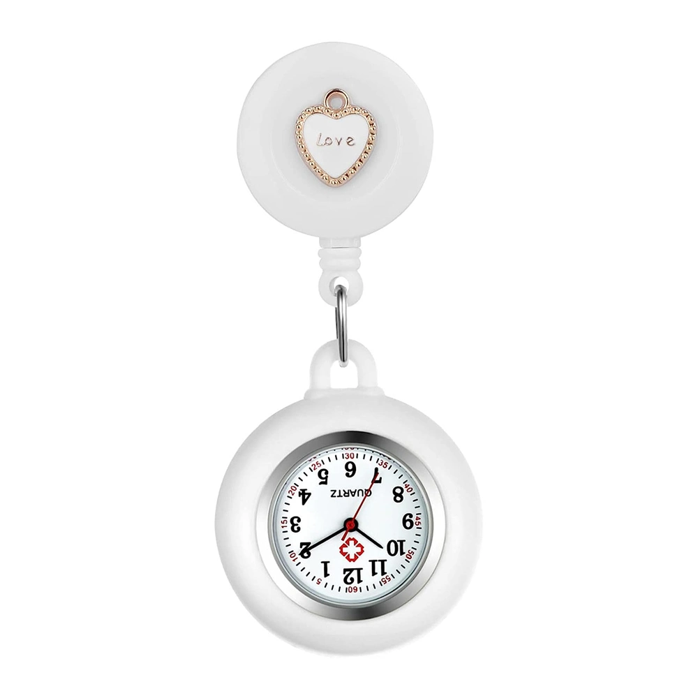 ICEN Enfermera retractable del Hospital Doctor Pocket Watch Hang clips Badge Reloj de enfermera de cuarzo carrete