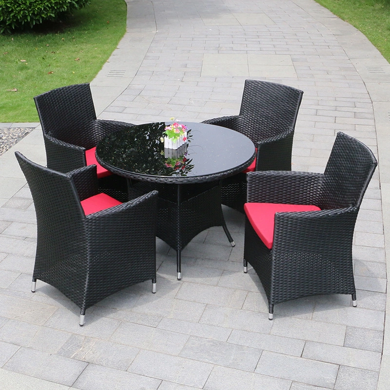 Outdoor Patio Furniture Rattan Set 5 Piece Outdoor Conversation Set Dining Table Chair with Ottoman and Throw Pillows