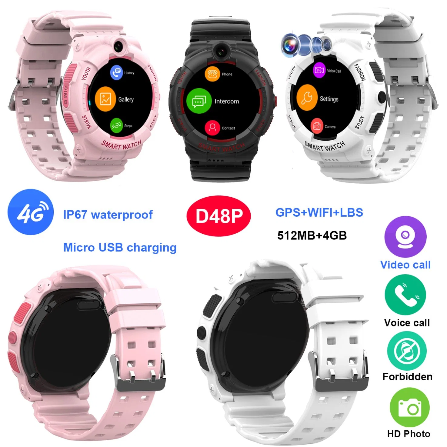 Fabrik Lieferant Economic IP67 Wasserdichte LTE Echtzeit Position Kind Smart Watch Tracker Kinder GPS-Handy D48P