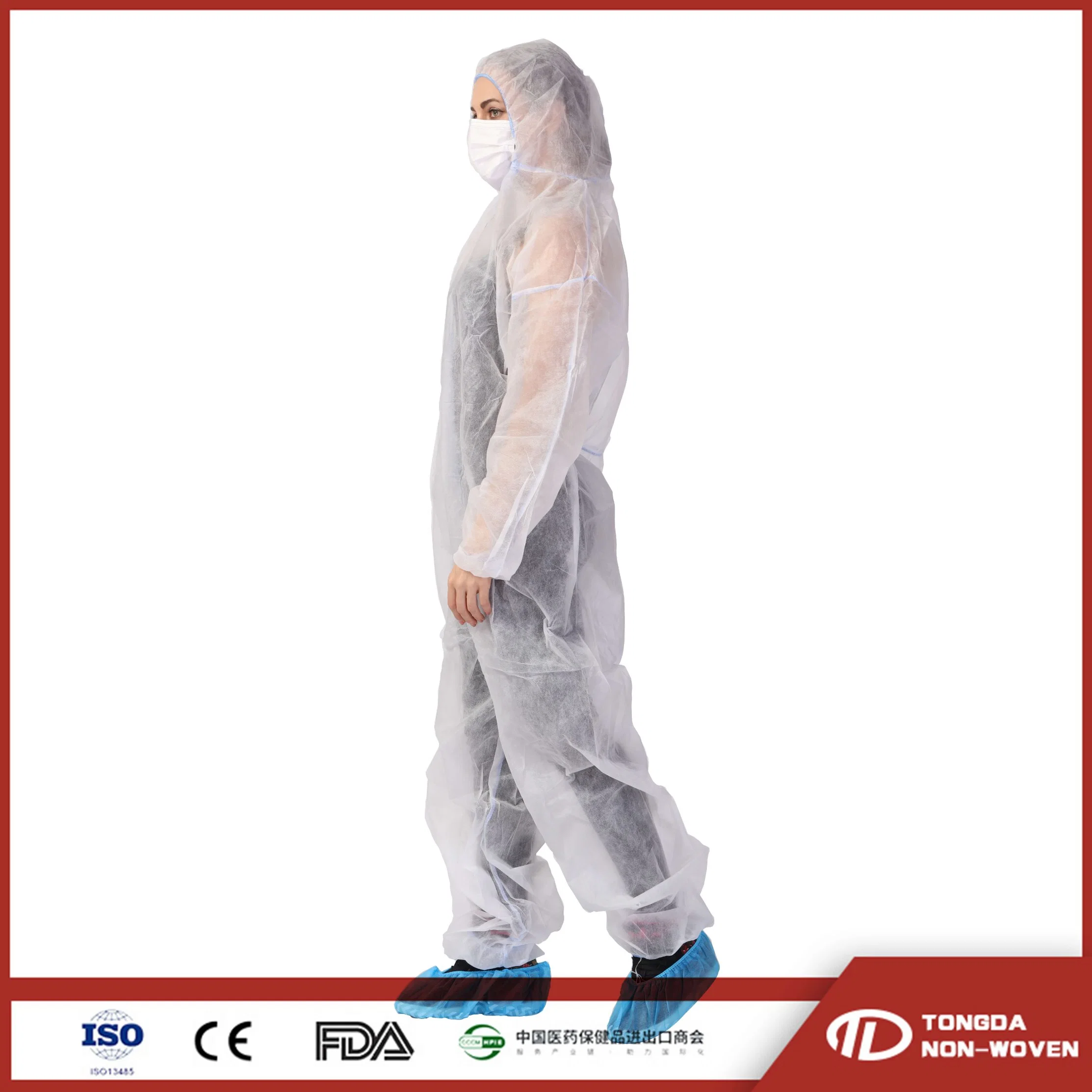 Fully Body Dust Proof Non Woven Protective Safety Disposable Hooded Without Boot SMS PP Coverall