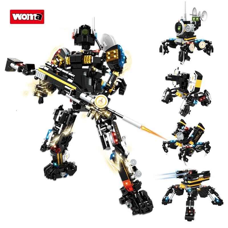 WOMA Spielzeug C5017 Schüler Kind pädagogische DIY kreative Kunststoff deformiert Bausteinzeug Block 4 in 1 Transforming Mecha Kit Roboter Spielzeug Einstellen