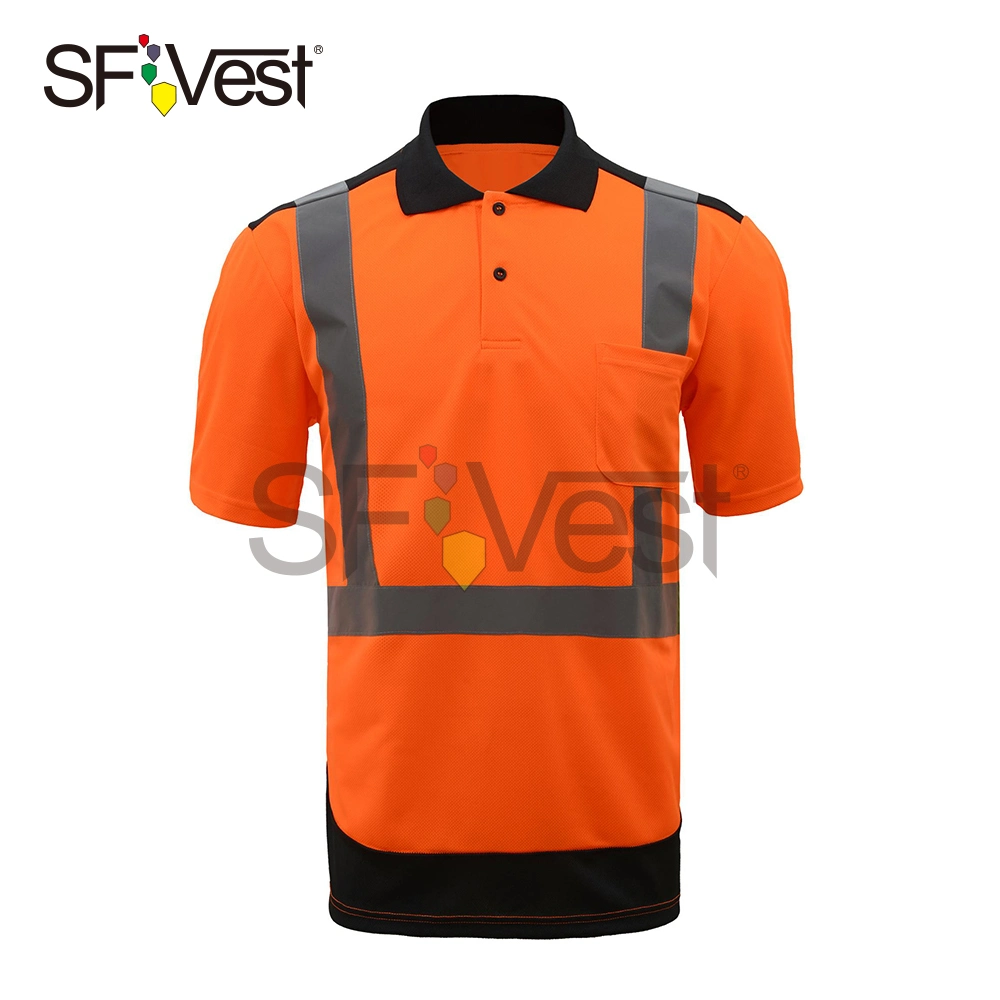 Visibilité Birdeye Hi fermeture bouton de travail FOND NOIR Polo T-shirt de sécurité