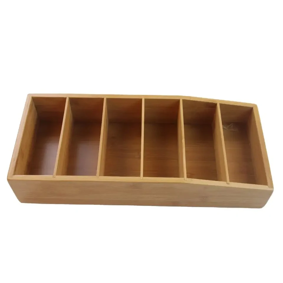 6 Compartments Multi-Purpose Wooden & Bamboo Boxes Bamboo Kitchen and Snack Organizer