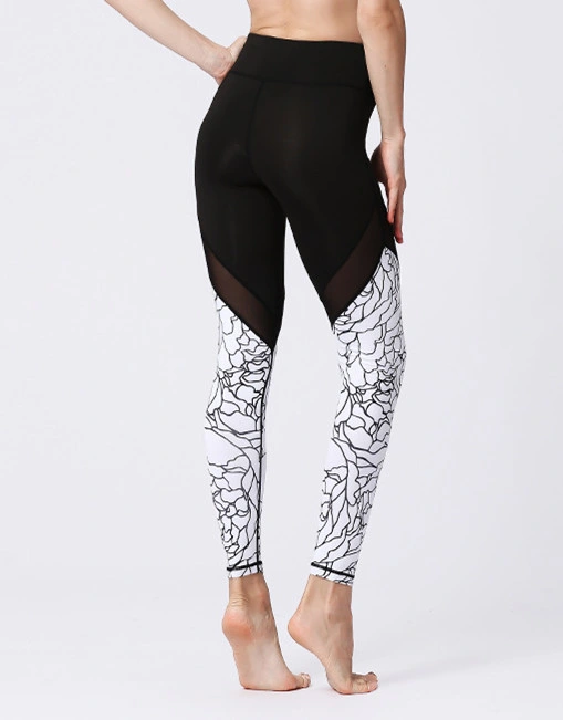 Custom Printing Women Yoga Leggings Mesh Patchwork Sports Pants