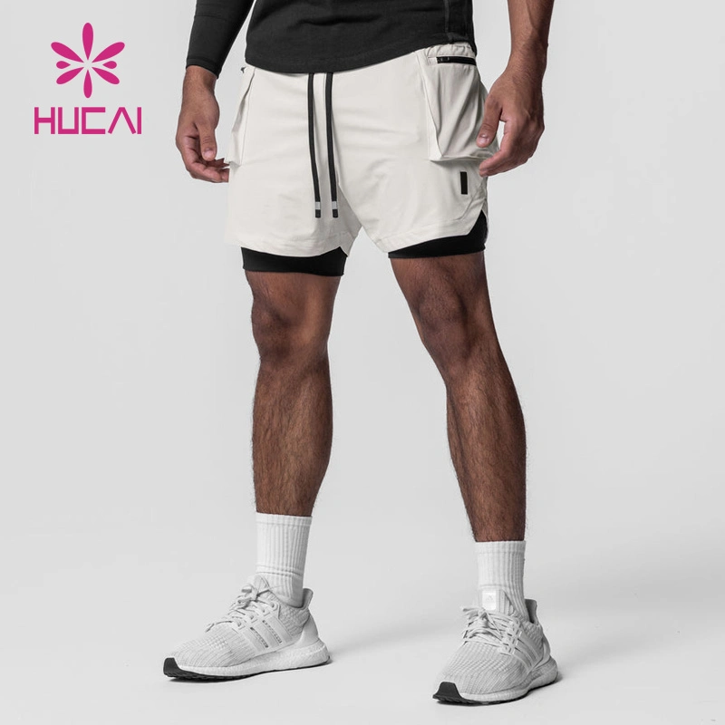 OEM ODM Personalizado Fashionável Funcional Shorts Esportivos Masculinos de Carga com Zíper em Camadas Solto para Corrida, Fitness e Academia de Alta Qualidade 2 em 1