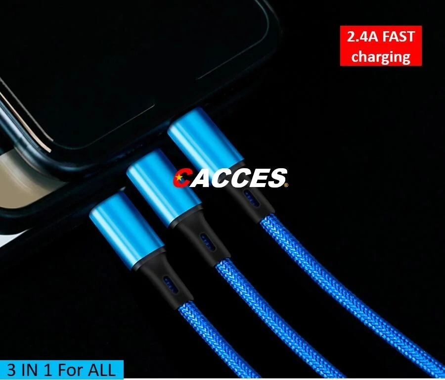 New Arrival Type C Android Micro USB Lightening Cable Mob Phone Cable, Durable Braided Nylon Multi Charger Cable Cord Data Wire