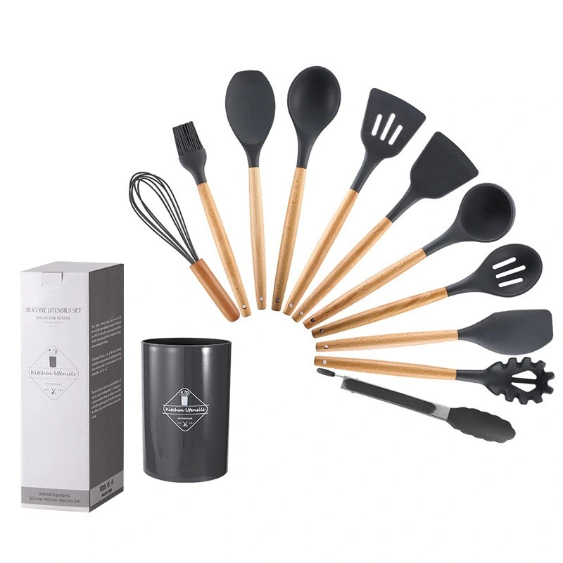 12 Pieces Silicone Kitchen Cooking Tools Kitchen Silicone Cooking Utensils Set with Wooden Handle Silicon Cooking Set Silicon Utensils Cooking Sets Kitchen