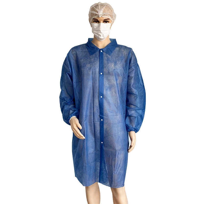Disposable Lab Coat Non-Medical Dark Blue Shirt Collar Non Woven Visitor Coat Lab Jacket Workwear