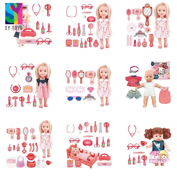 SY Education enfants enfants 12 pouces coton-corps PVC vinyle Doll Avec IC Sound Scene Play Set Toys for Girls Red Habillez le foulard et la sucette