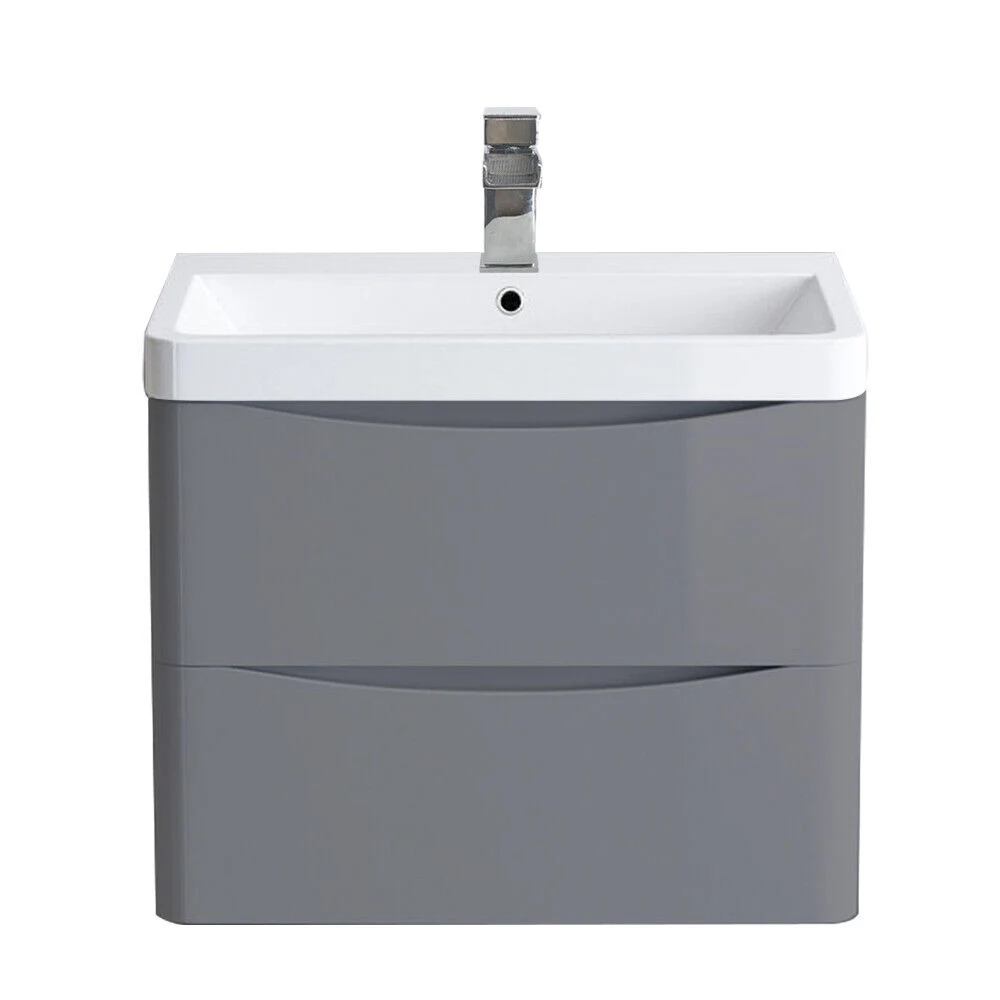 600mm Grey Bathroom Smile Vanity Unit Basin Storage 2 Drawers Cabinet Furniture