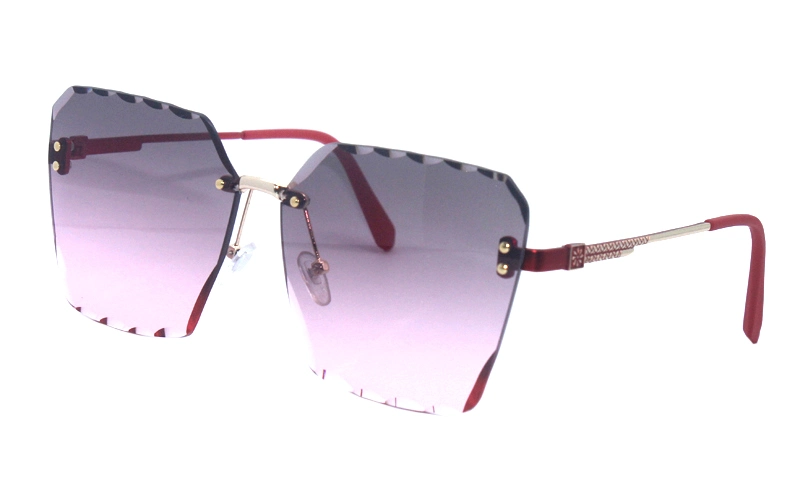 Rimless Oversized Gradient Lens with Lumpy Design Retro Red Temples Women Sunglasses