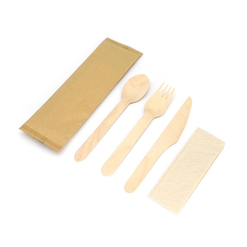 Eco Disposable 160mm Wood Spoon Fork Knife Sets Outdoor