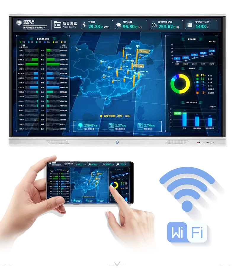 Ecran plat interactif intelligent 4K UHD pour l'enseignement IFPD 20 Points cartes interactives à écran tactile capacitif ou infrarouge 65 pouces