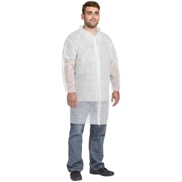 PP Non Woven Lab Coat Polypropylene Disposable Coats with Pockects