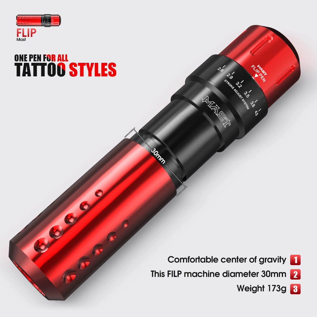 Caneta de tatuagem Mast Flip PRO cinzenta