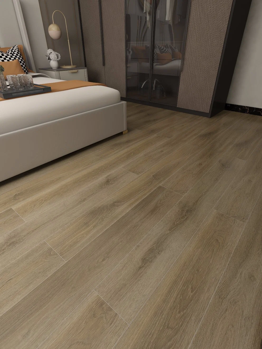 100% Plancher en vinyle imperméable Conceptions en bois intérieures PVC Spc pour la décoration intérieure Taille personnalisée Plancher en vinyle