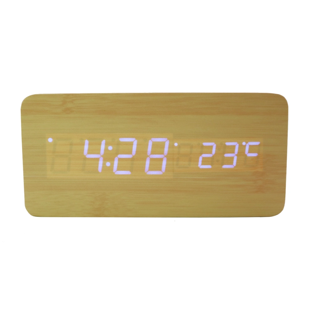 Digital Alarm Clock LED Display Table Wooden Alarm Clock