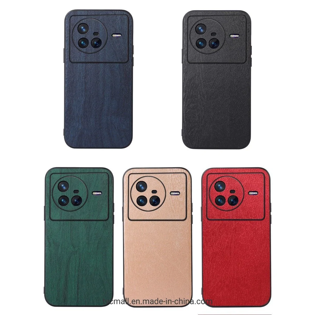 Wood Texture PU Leather Back Case for Vivo X80, TPU Frame Colorful Phone Protective Cover Accessory - Red