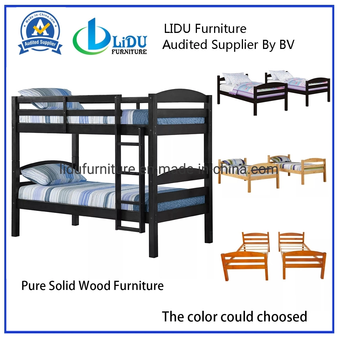 School Bedroom Children Twins Bunk Bed Frame Kids Solid Wood Standard Bunk Beds